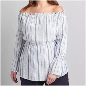Lane Bryant Off Shoulder Blue White Stripe Blouse Size 18/ 20